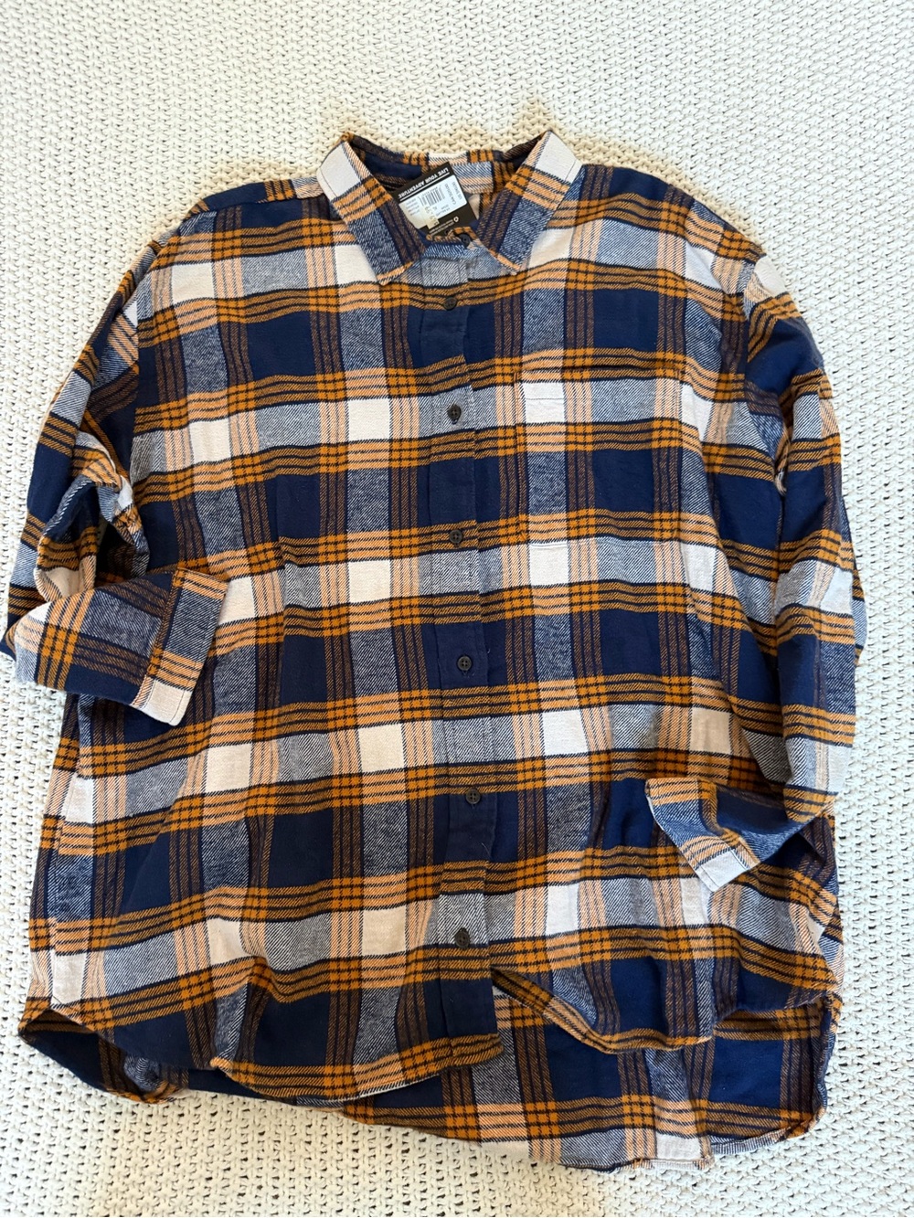 NWT Eddie Bauer women’s XL Plaid Flannel Shirt Navy Orange Cream Oversized